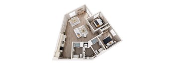 A top down view of an apartment layout.