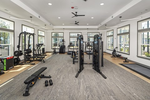 Gym with weights at The Dorsey by Alta, Villa Rica