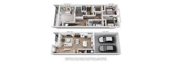 A floor plan of a two-bedroom apartment with a living room, kitchen, and bathroom.