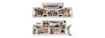 a stylized floor plan of a 1 bedroom apartment