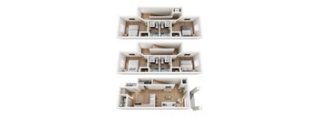 the 3d floor plan of a residence with bedrooms and baths