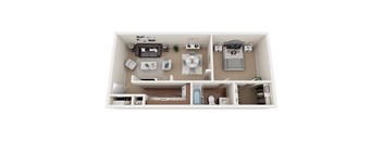 a 3d floor plan of a house with a bedroom and living room
