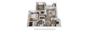 bedroom floor plan an in 3d at The Madison at Adams Farm, Greensboro, 27407