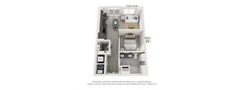 a floor plan of a 1 bedroom unit with a bathroom and a balcony