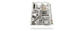 a 1 bedroom floor plan with a bathroom and a living room