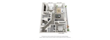 a 1 bedroom floor plan with a bathroom and a living room