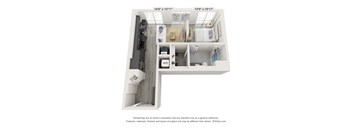 a stylized floor plan of a 1 bedroom apartment