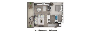 A floor plan of a one bedroom apartment with one bathroom.