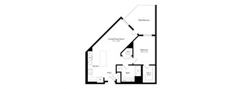 floor plan of 1113 sq ft of a 1 bedroom floor plan