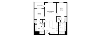 a floor plan of a residence with a bedroom and a living room