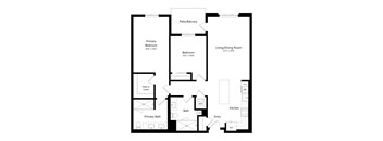 a floor plan of a unit with a bedroom and a living room