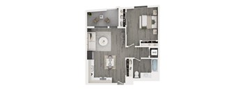 A floor plan of a house with a living room, kitchen, dining room, and multiple bathrooms.