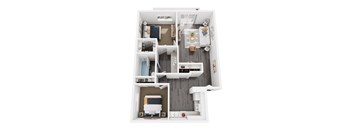 2 Bed 1 Bath Floor Plan at The Pointe at Northridge, Salt Lake City, Utah