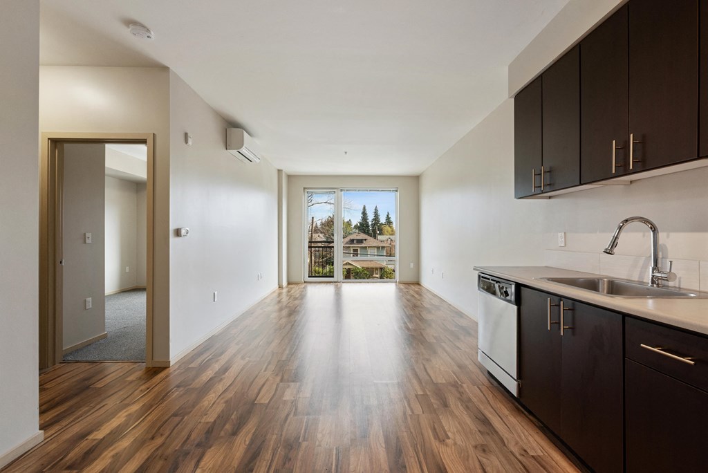 kitchen and living room