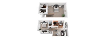 a stylized floor plan of a house with bedrooms and a living room