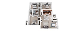 a 3d floor plan of a house with a bedroom and a living room