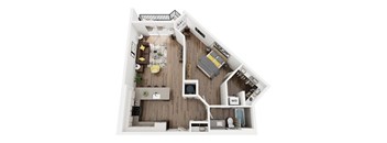 a 1 bedroom floor plan with a bathroom and a living room