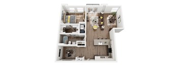 a 3d floor plan of a home with a bedroom and living room