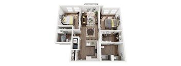 a 3d floor plan of a bedroom with a living room