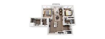 a 3d floor plan of a bedroom with a wood floor