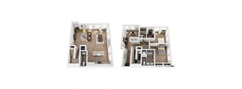 a stylized floor plan with two bedrooms and a living room