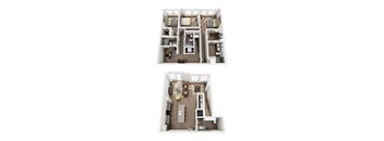 a stylized floor plan with bedrooms and a living room
