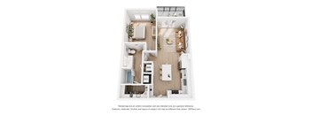 A 3D rendered image of a modern apartment.