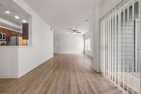 Spacious recently renovated, apartment living room.