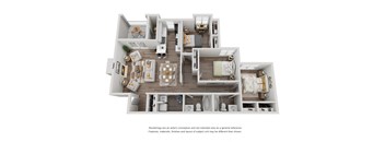 a bedroom floor plan is shown with the furniture moved to the side of the room at The Madison at Adams Farm, Greensboro North Carolina
