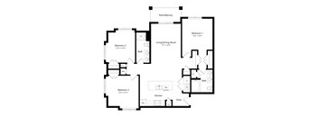 A black and white image of a floor plan for a home.