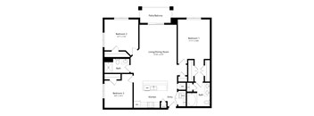 A black and white image of a house floor plan.