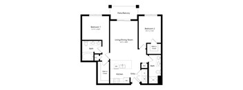 A black and white image of a house floor plan.