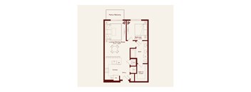 A floor plan of a house with a living room, dining room, kitchen, and bathroom.