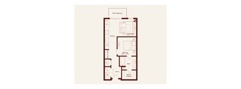 A floor plan of a house with a living room, kitchen, bath, and entry.