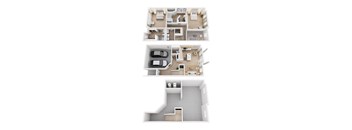 A top-down view of a house layout with a garage and a separate entrance.