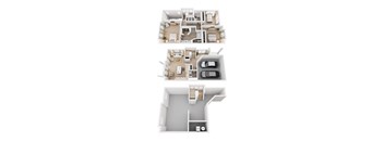 A floor plan of a two-story apartment with a garage.