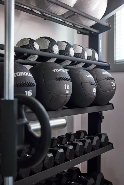 A rack of black weight plates with the word TORQUE on them.