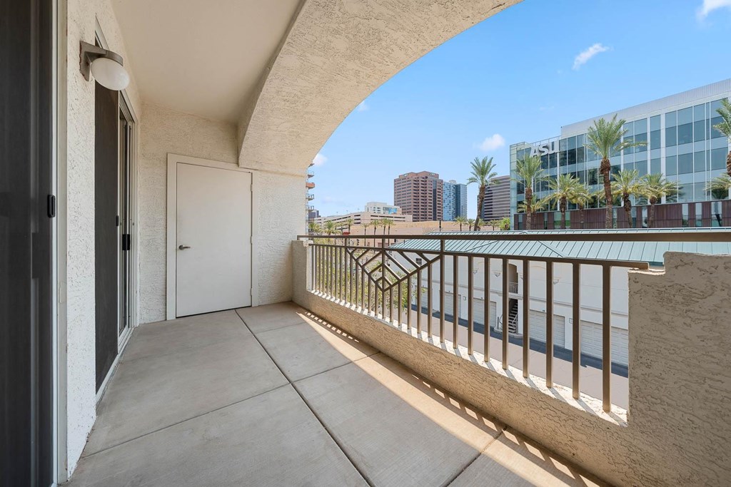 Exterior balcony has views of the city
