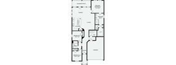 A floor plan of a house with a primary bedroom, a garage, and a living room.