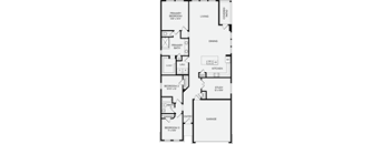 A floor plan of a house with a living room, dining room, kitchen, and three bedrooms.
