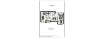 A floor plan of a 2 bedroom, 1 bathroom apartment sized at 1,115 square feet.
