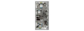 a stylized floor plan with bedrooms and a living room