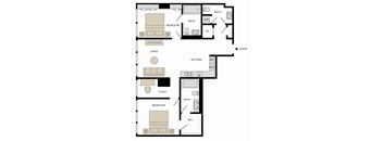 A floor plan of a house with a living room, two bedrooms, a study, a kitchen, a bathroom, and a W/D.