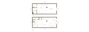 A floor plan shows two levels of a room with labeled areas such as "Stuff", "Sleep", "Wash", "Eat", and "Relax".