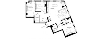 a floor plan of a house with a bedroom and a living room
