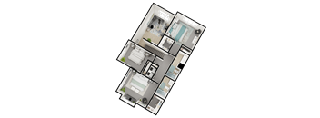 a 3d floor plan of a house with a bedroom and a bathroom