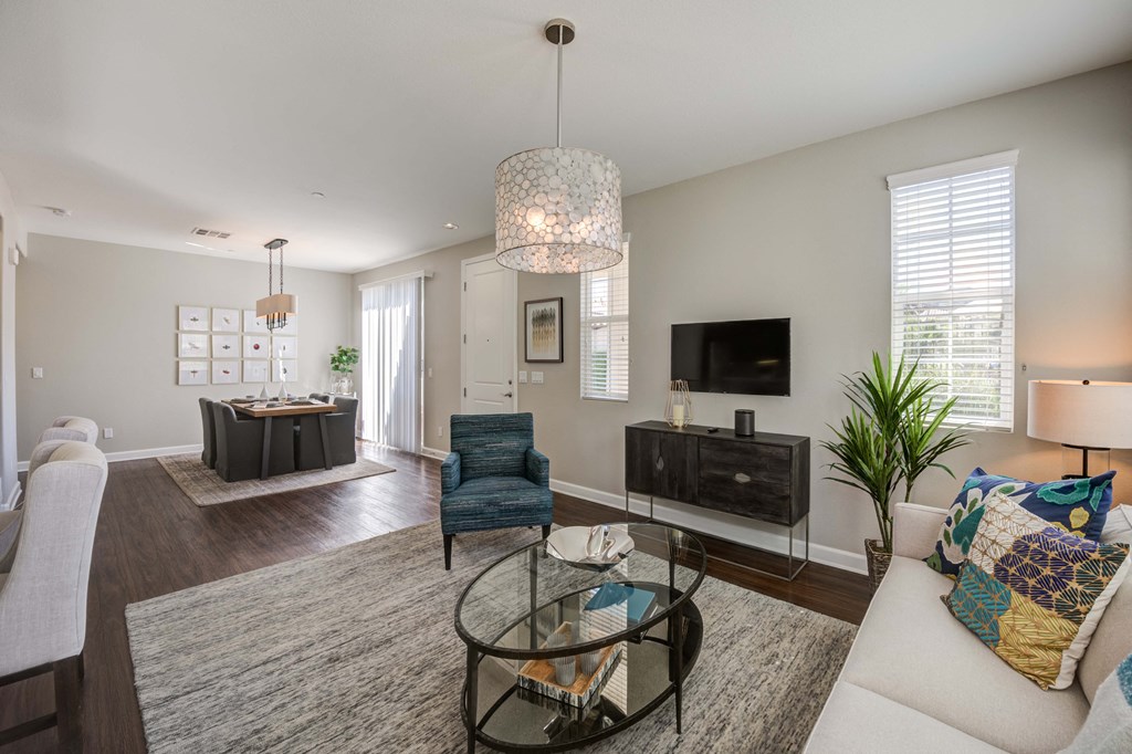 a living room with a couch and a coffee table