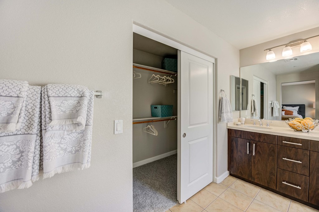 a bathroom with sink and closet
