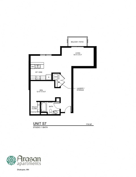 a floor plan for a unit with a staircase