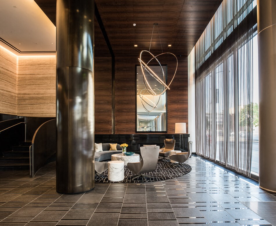 a view of the lobby at the hilton san diego gaslamp quarter